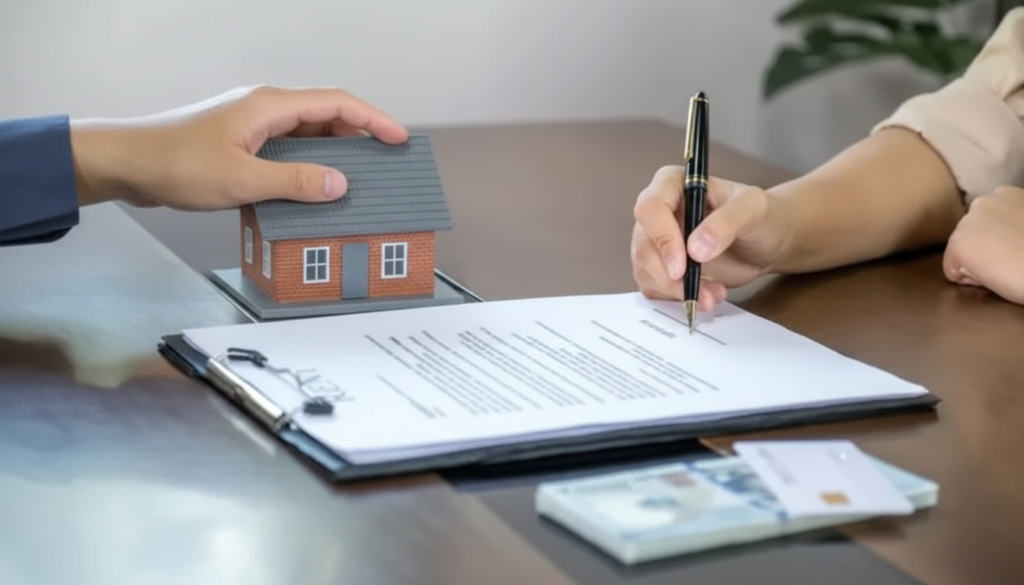 Residential private money loan contract signing at desk