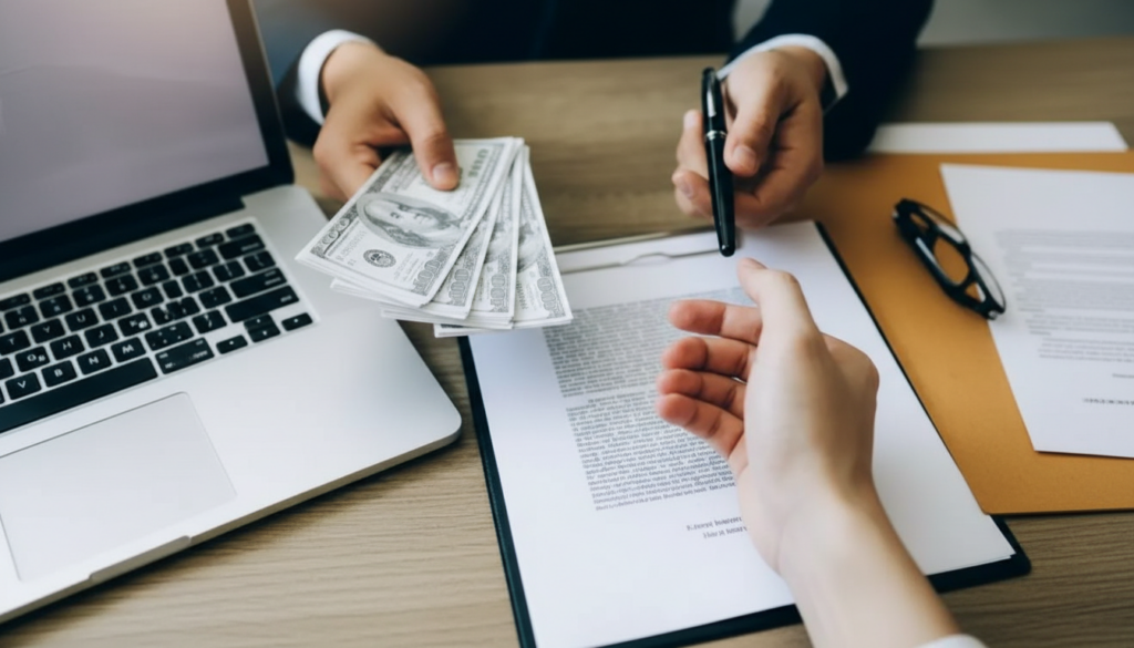 Handing over cash for stated income loan agreement signing