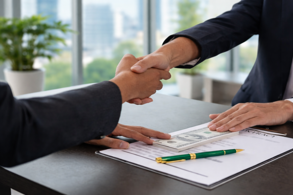 Handshake closing warehouse property loan services deal